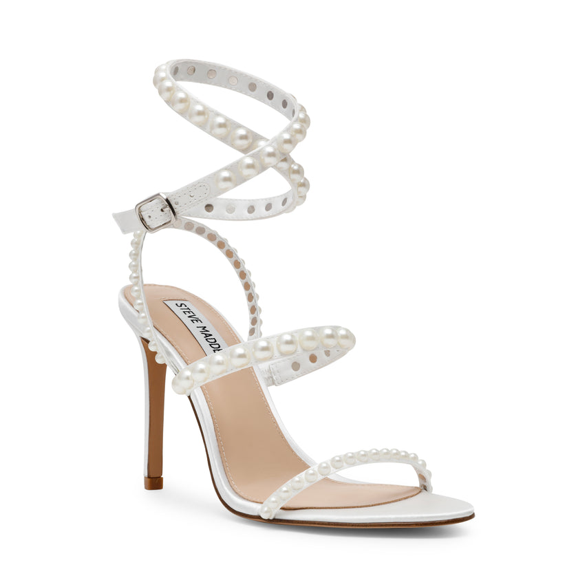 Sandalias de tacón Teena Blancas con perlas